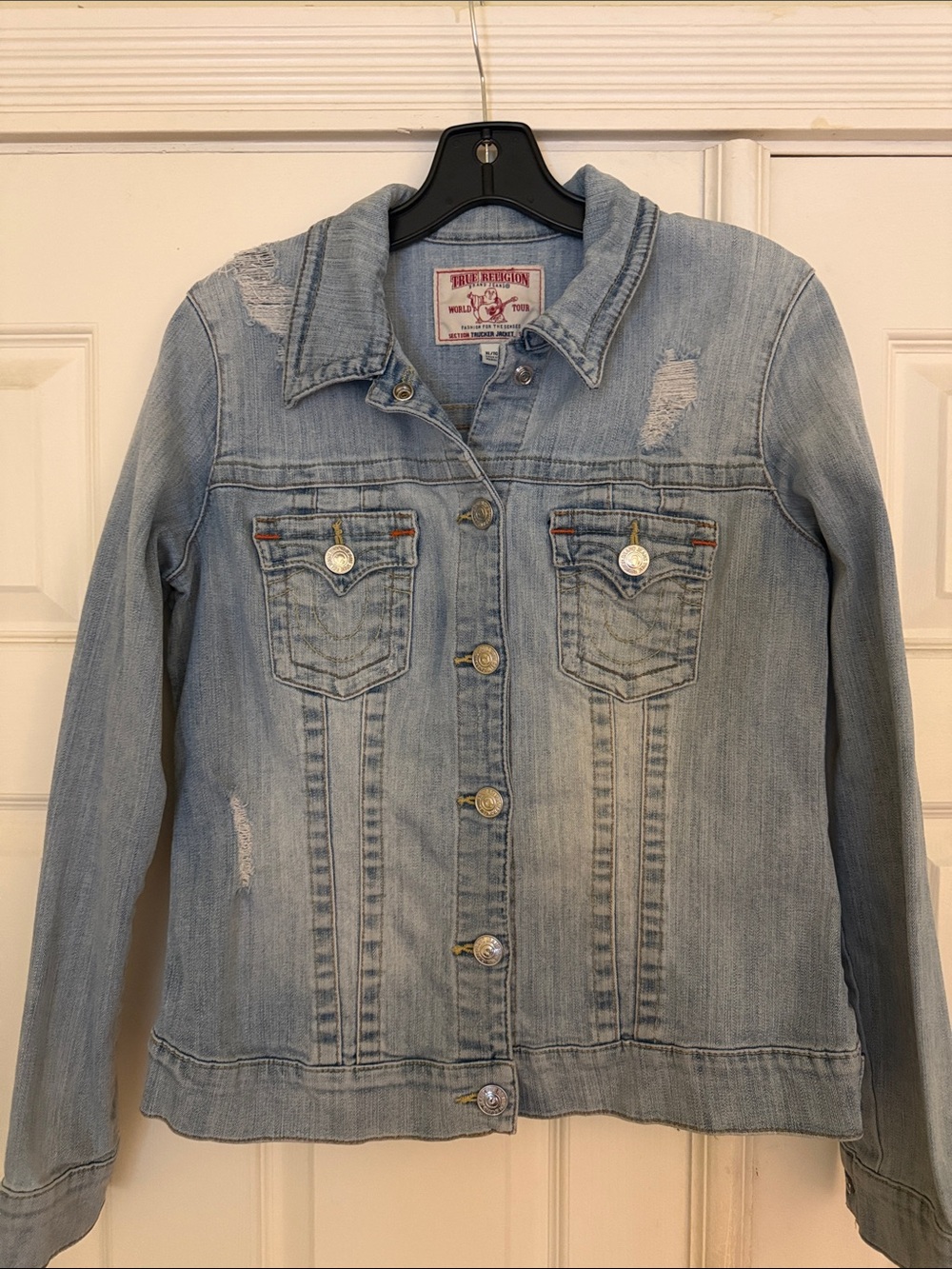 True Religion Light Blue Distressed Denim Jacket